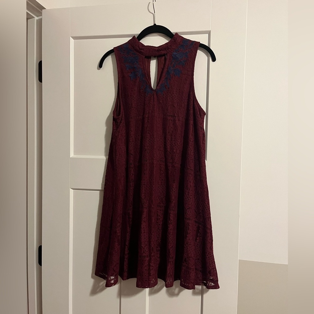 Alya Burgundy and Blue Lace Mini Dress